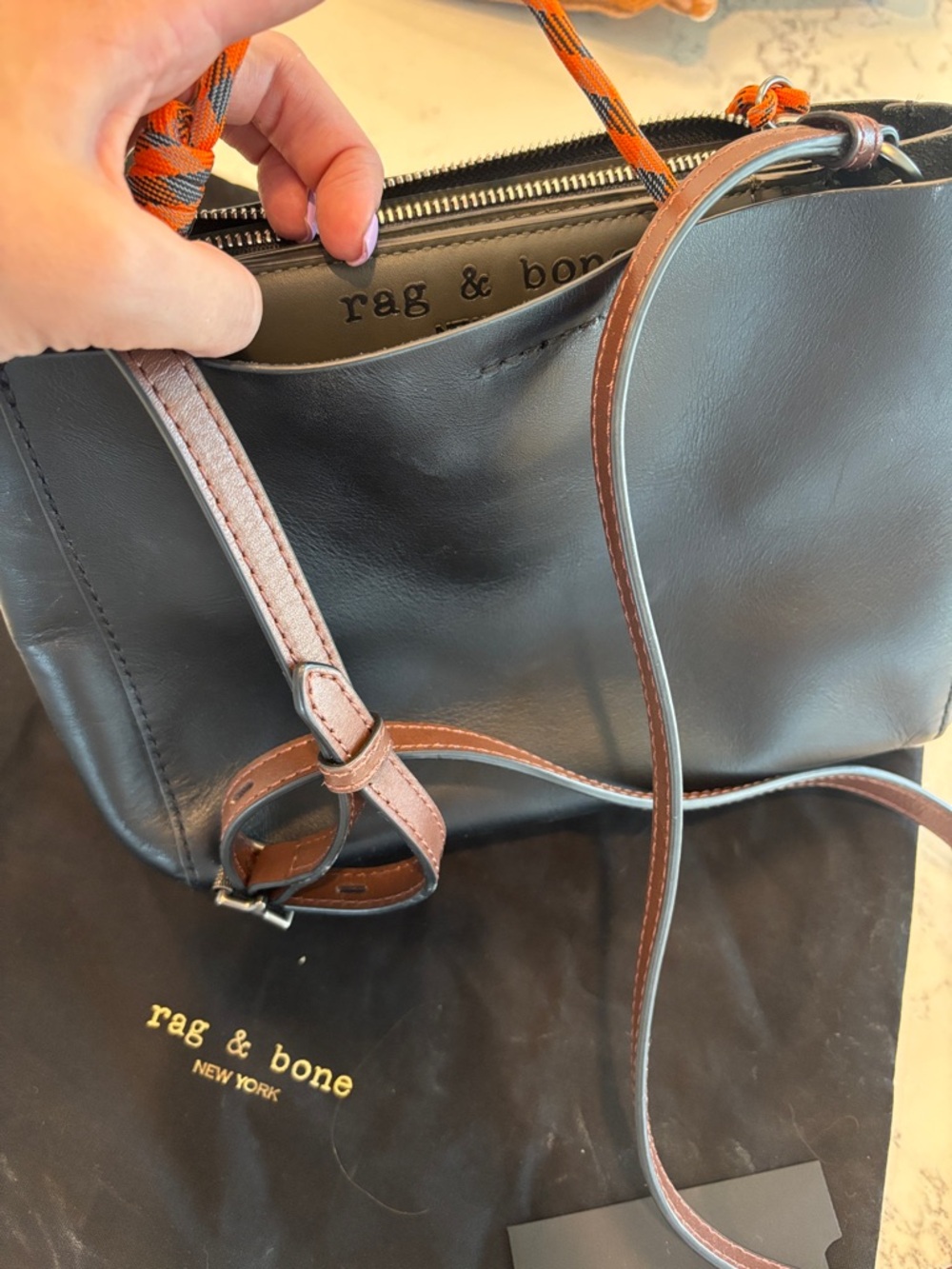 rag & bone Black Leather Crossbody with Brown Strap and Silver Hardware - Picture 9 of 9